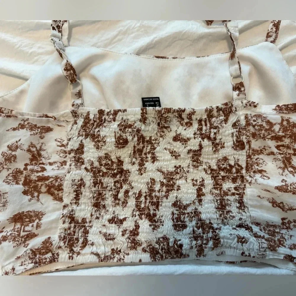 Forever 21 Toile Print Corset Bustier Crop Top Brown Cottagecore Size S - Picture 2 of 7